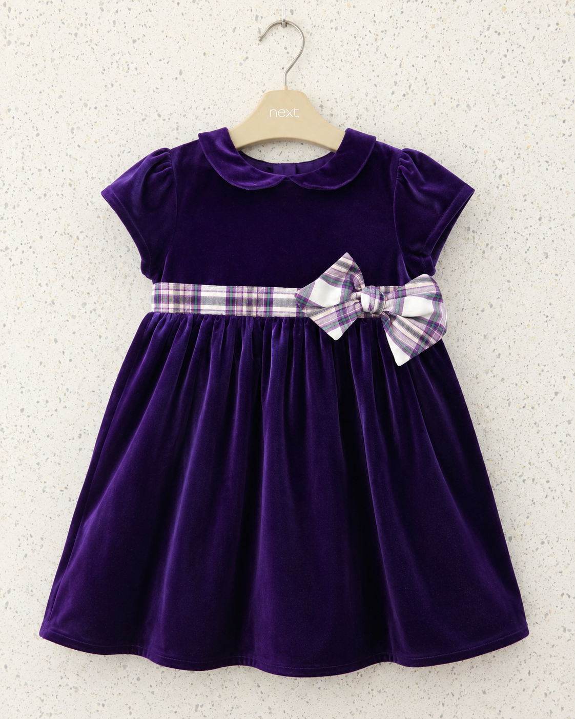 Robe Rosabelle en velours violet avec nœud