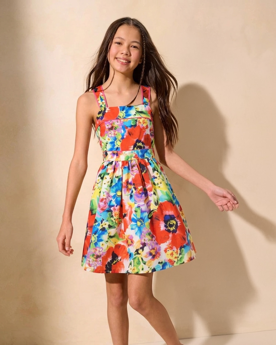 Rosabelle Red Floral Summer Party Dress(3-12yrs)