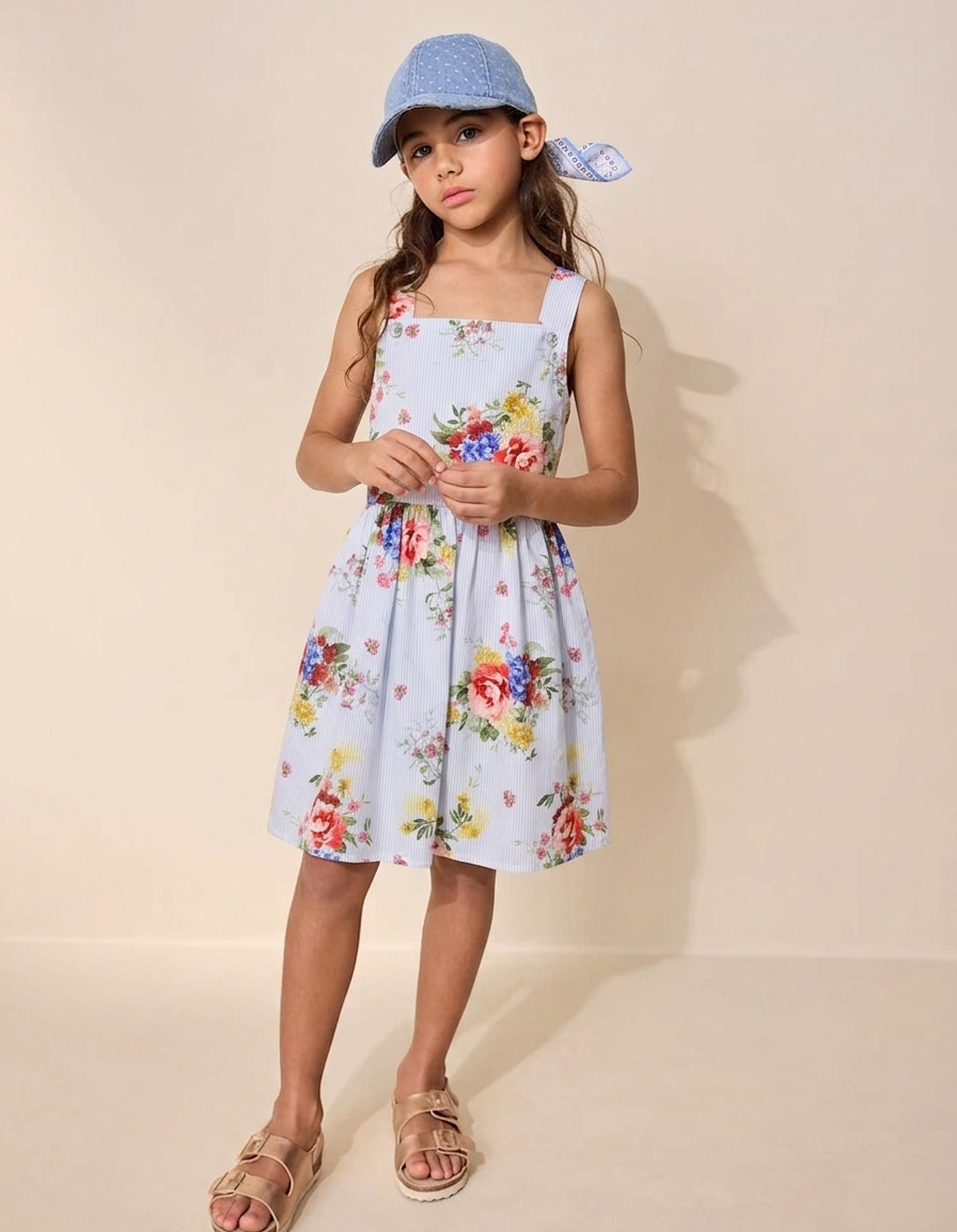 Rosabelle Sky Blue Floral Summer Party Dress (3-12yrs)