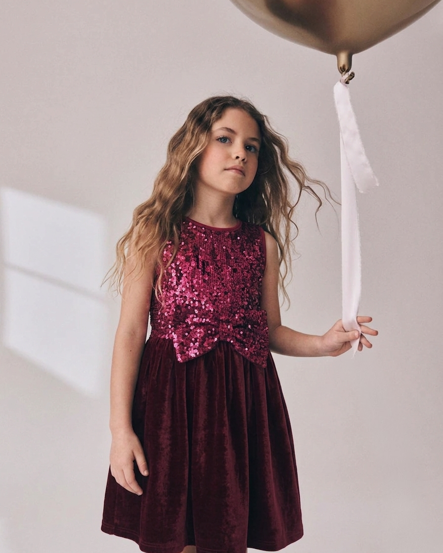 Rosabelle Burgundy Sequin Velvet Party Dress