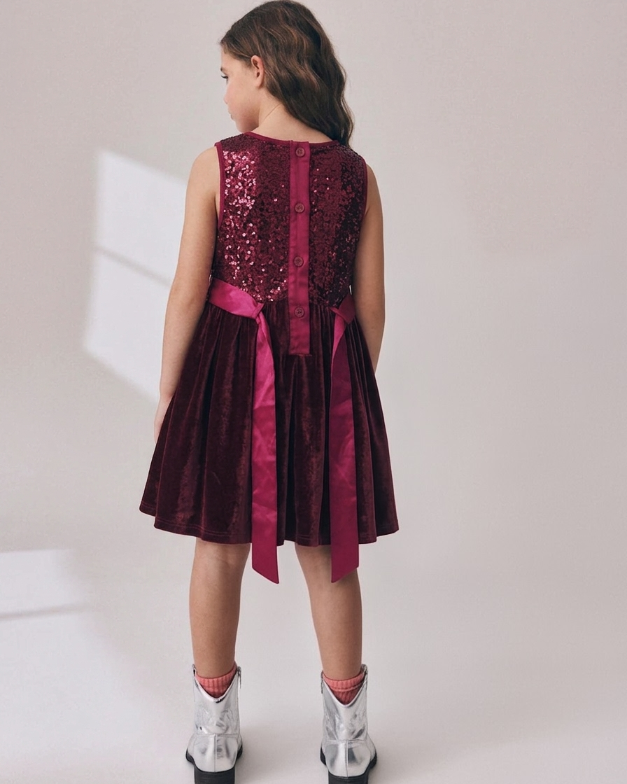 Rosabelle Burgundy Sequin Velvet Party Dress
