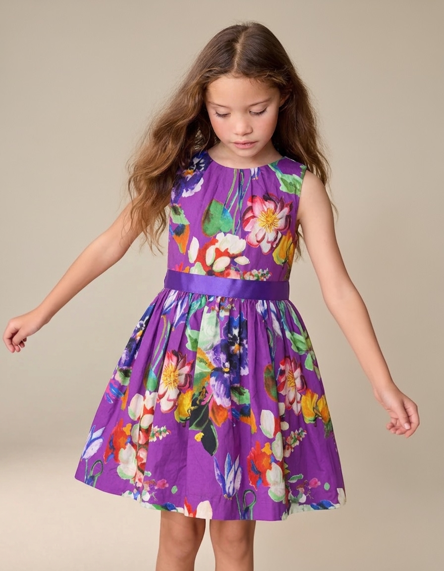 Rosabelle Purple Floral Summer Party Dress(3-12yrs)