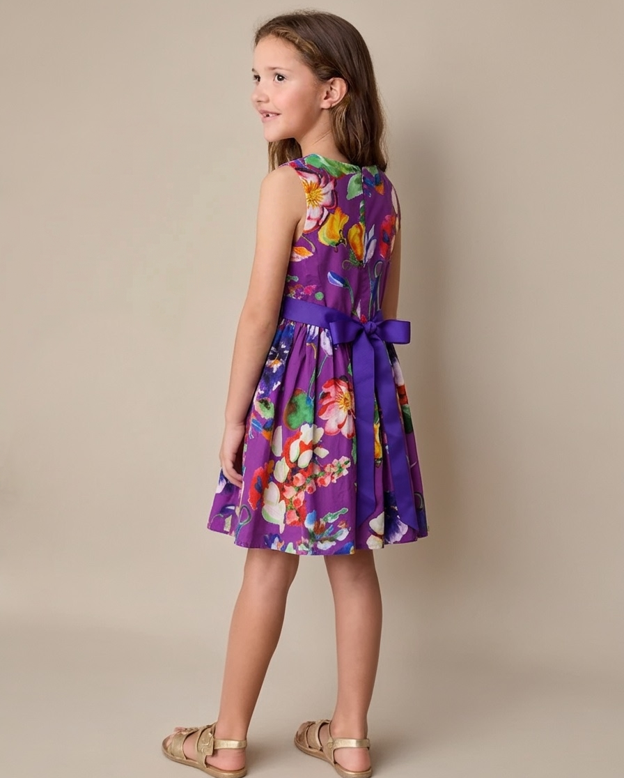 Robe de soirée d'été florale violette Rosabelle (3-12 ans)
