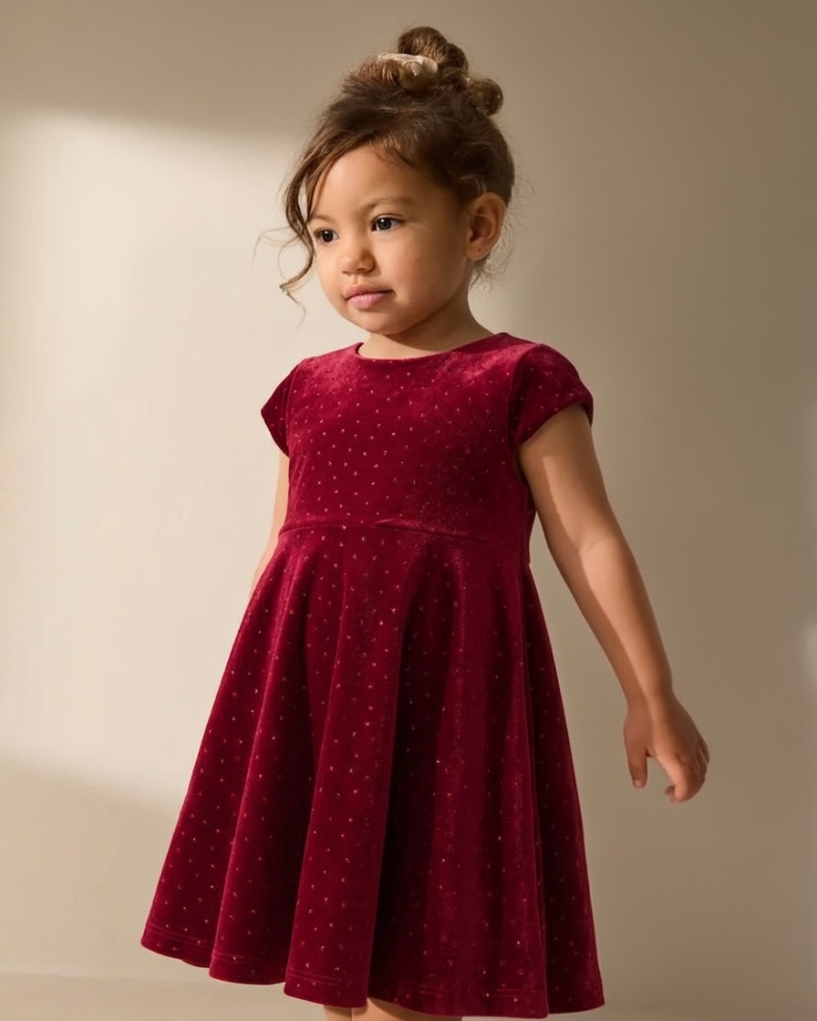 Robe Rosabelle en velours rouge à pois