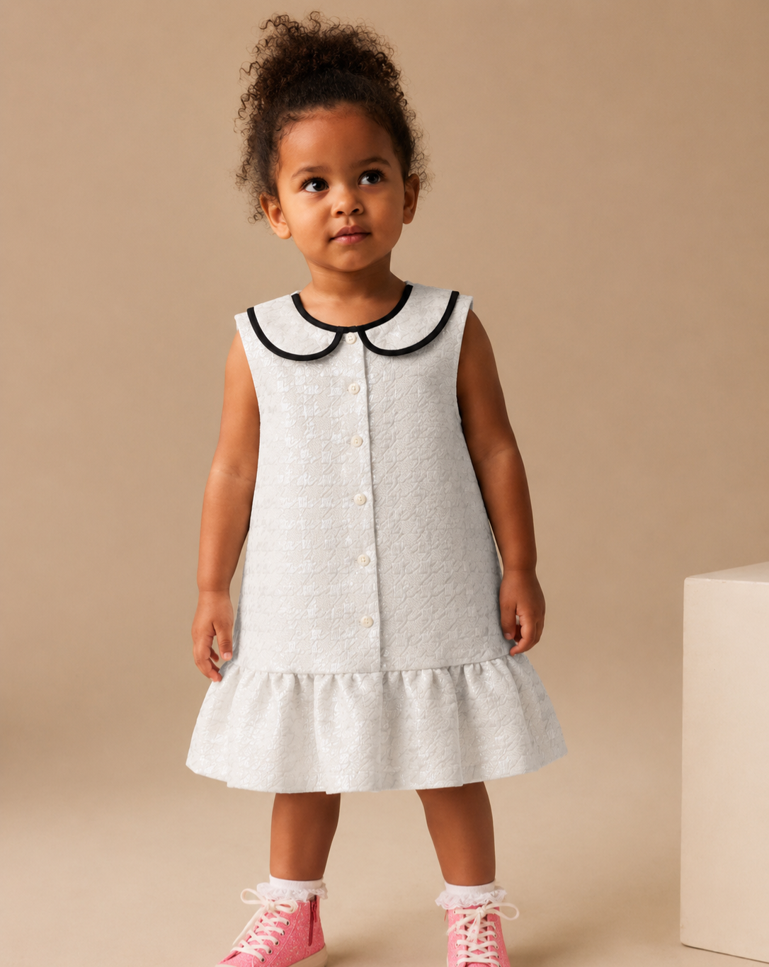 Rosabelle Cream Textured Collar Dress