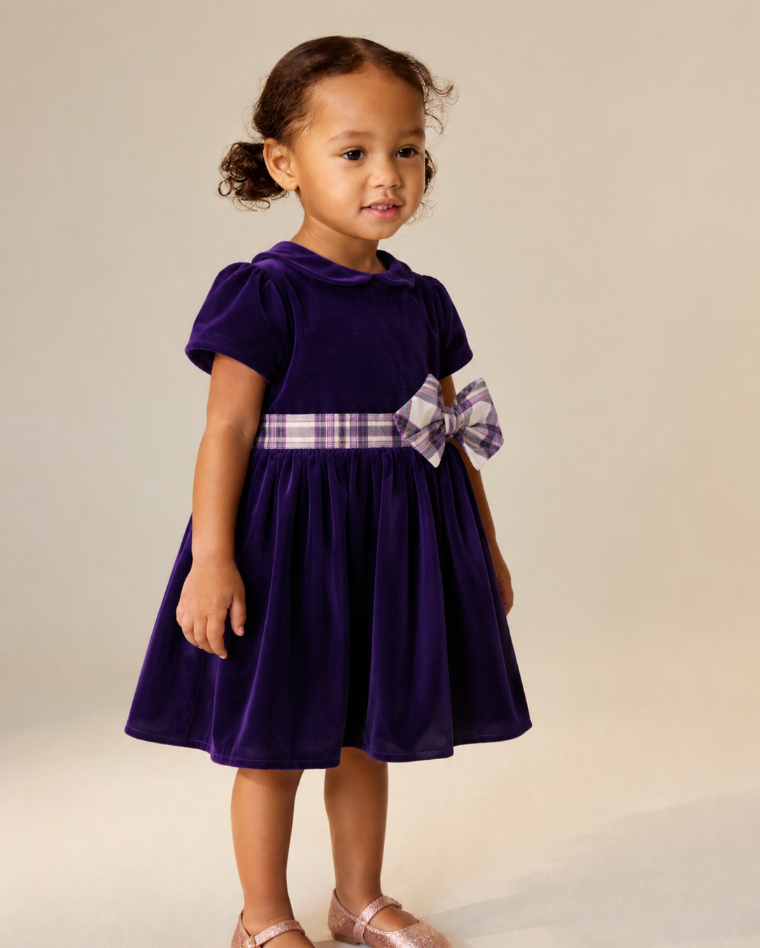 Robe Rosabelle en velours violet avec nœud