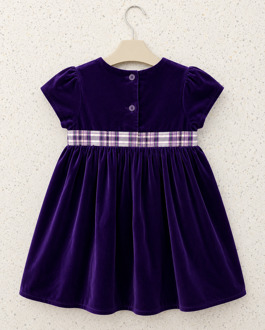 Robe Rosabelle en velours violet avec nœud
