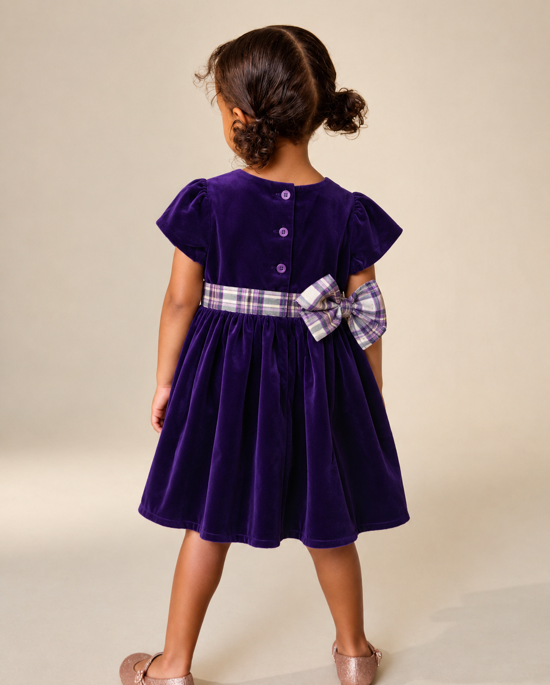 Robe Rosabelle en velours violet avec nœud